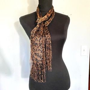 NWOT Black & Brown Leopard Print With Fringy Ends